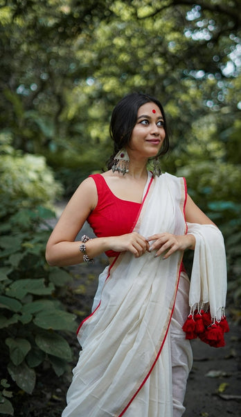 Pure Handloom Mercerised Cotton saree with Gold woven border