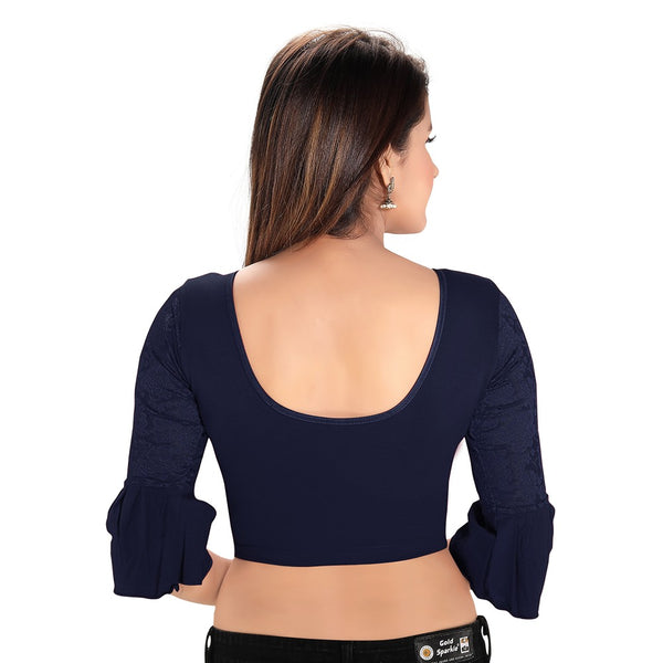 Navy Blue Cotton Stretchable Blouse (A-72)