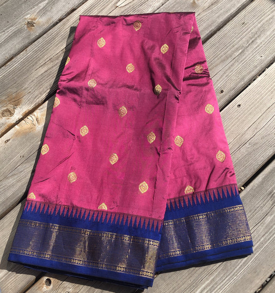 Mauve & Blue Gold Dual Tone Colored South Silk Saree