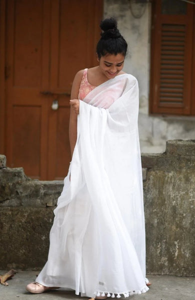 Pure White Cotton Saree