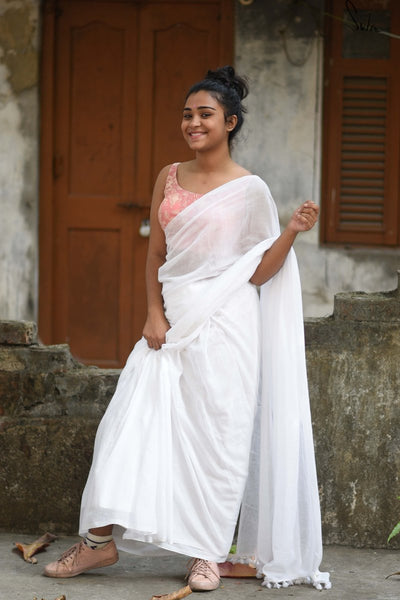 Pure White Cotton Saree