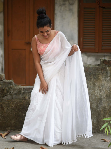 Pure White Cotton Saree