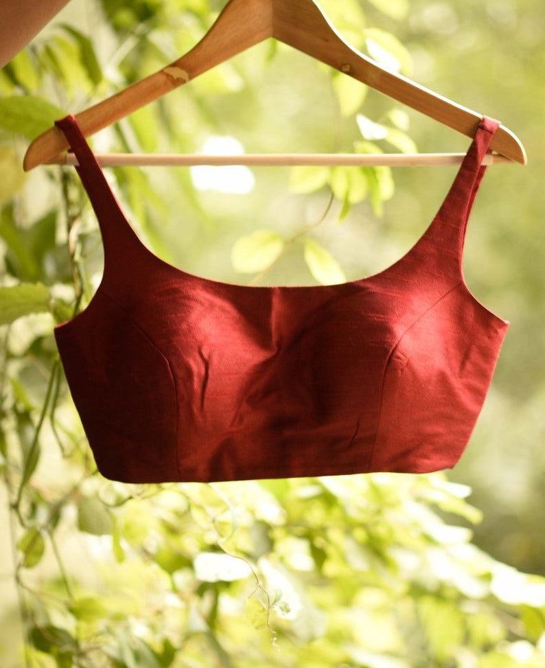 Maroon Silk Sleeveless Readymade Blouse