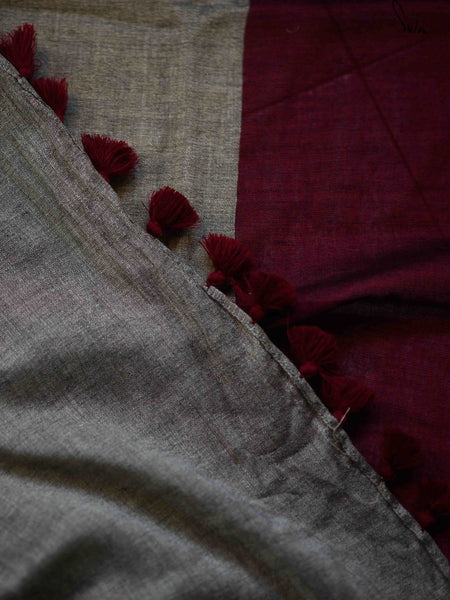 Maroon and Beige Pure Cotton Saree