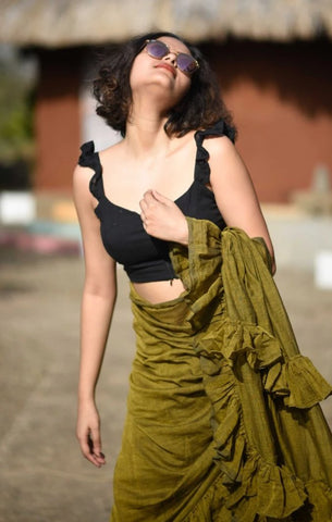 Black Curly Sleeveless Readymade Blouse