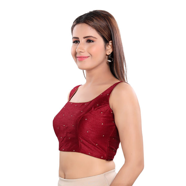 Maroon Dupion Silk Vamas Brocade Readymade Blouse