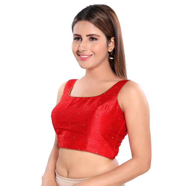 Red Dupion Silk Vamas Brocade Readymade Blouse