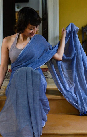 Deep Blue Sea Mul Cotton Saree