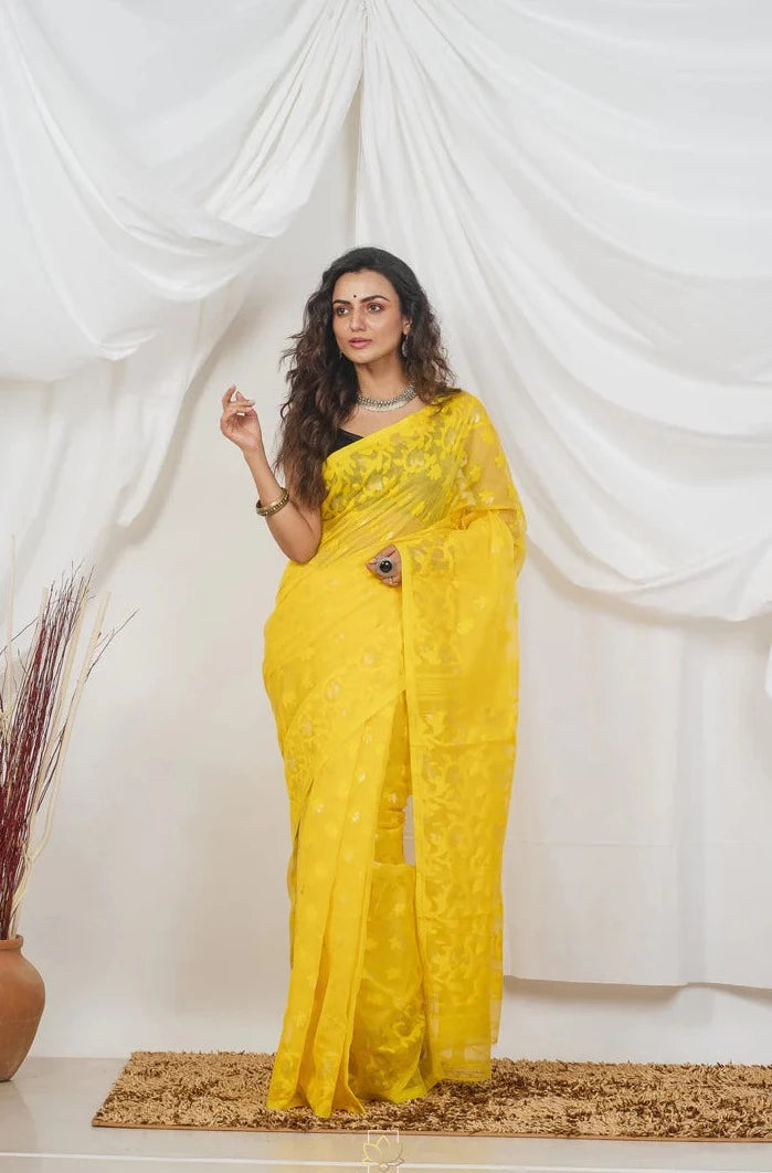 Yellow Handwoven Jamdani Saree