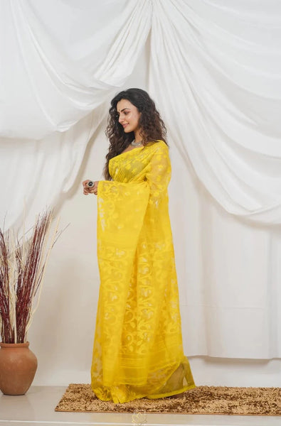 Yellow Handwoven Jamdani Saree