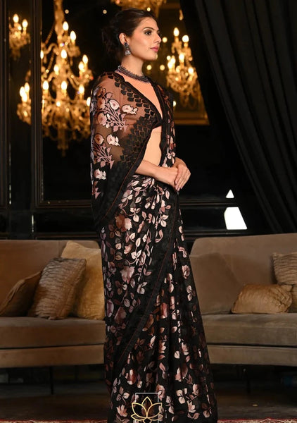 Black Printed Soft Silk Saree