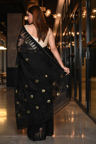 Black Handcrafted Jacquard Jamdani Saree