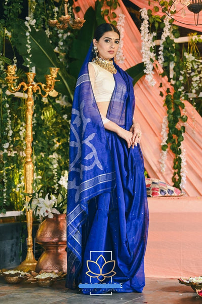 Blue Cotton Silk Handwoven Jamdani Sequin Saree