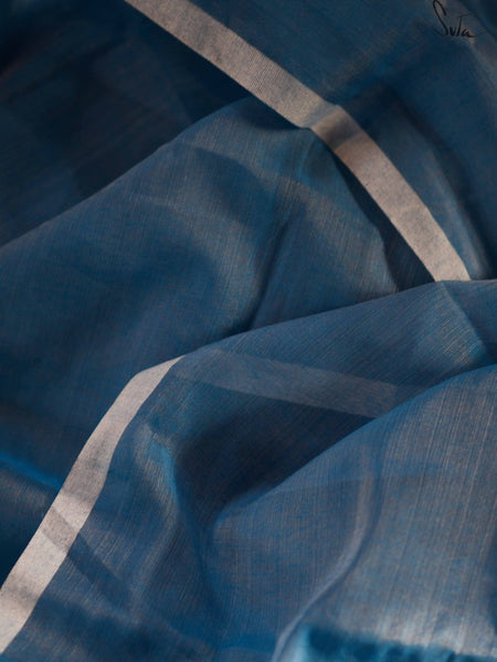 Blue Cotton Polyester Saree