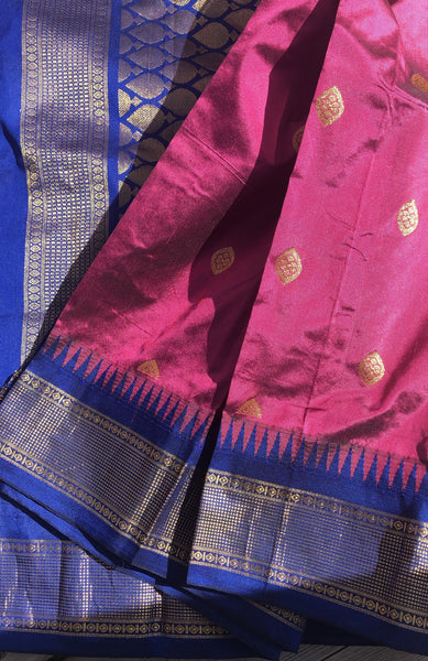 Mauve & Blue Gold Dual Tone Colored South Silk Saree
