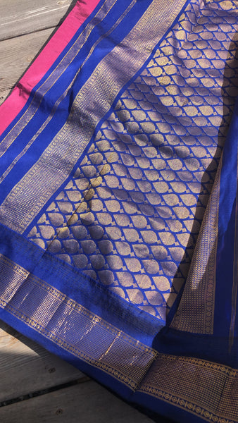 Mauve & Blue Gold Dual Tone Colored South Silk Saree