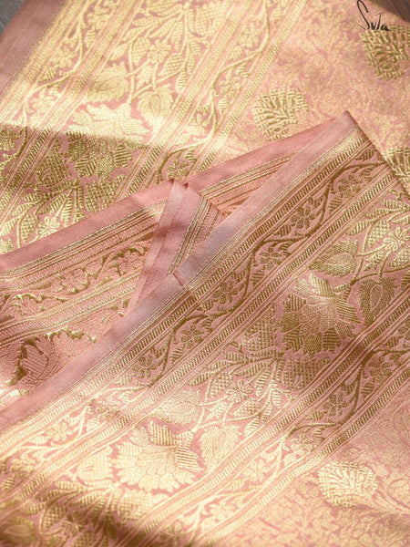 Peachy Pink Katan Silk Polyester Saree