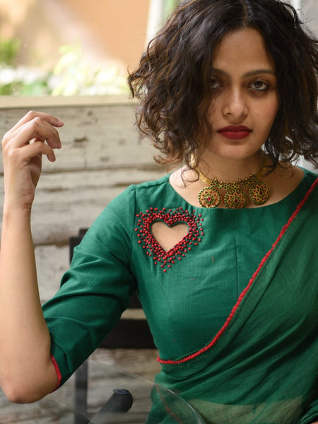 Green Cotton Ready Made Blouse