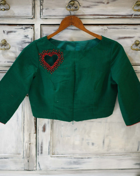 Green Cotton Ready Made Blouse