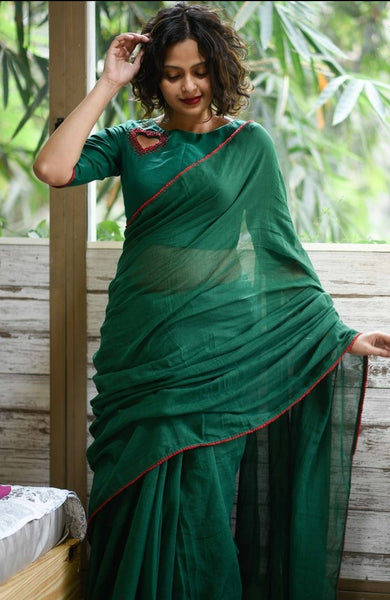 Green Cotton Ready Made Blouse