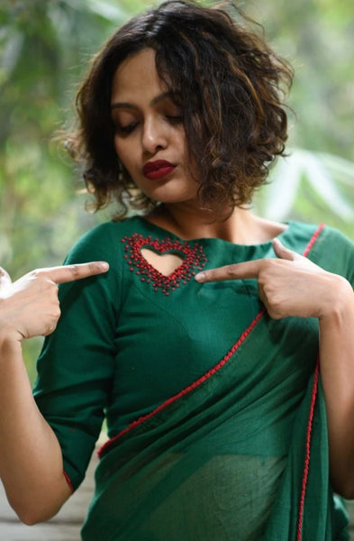 Green Cotton Ready Made Blouse