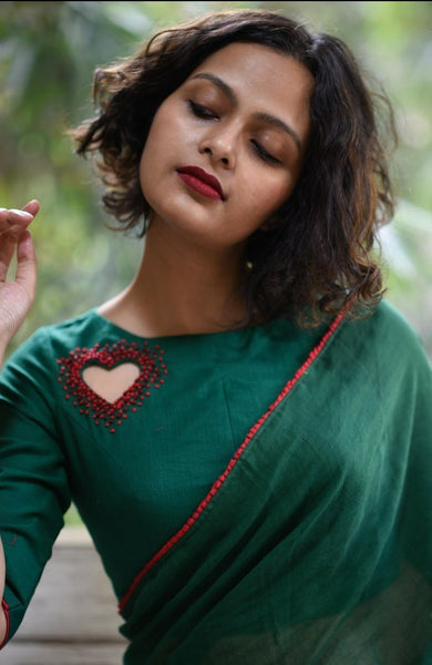 Green Cotton Ready Made Blouse