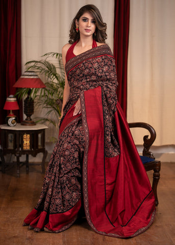 BLACK AJRAKH SAREE WITH EXCLUSIVE STONE EMBELLISHMENTS