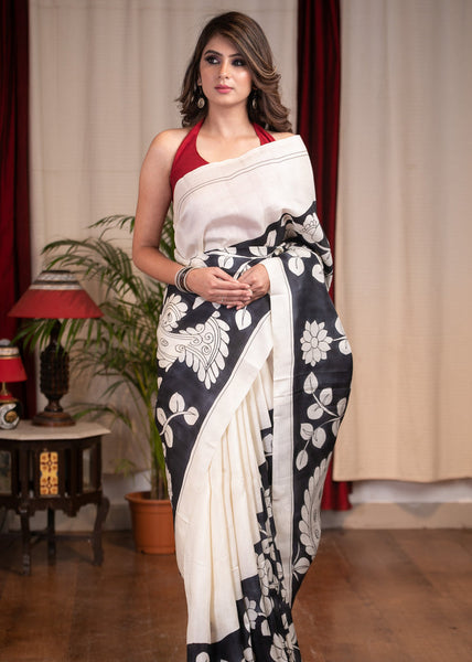 PURE SILK KALAMKARI DESIGN PRINTED SAREE