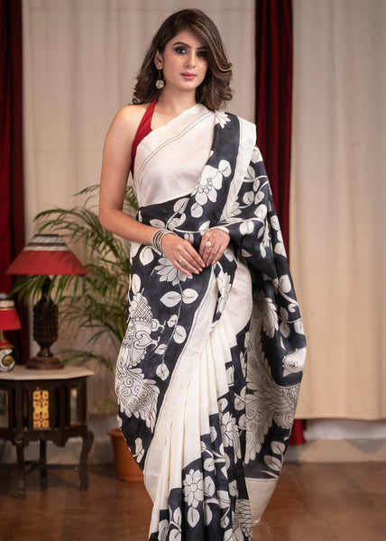 PURE SILK KALAMKARI DESIGN PRINTED SAREE