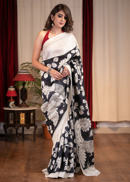PURE SILK KALAMKARI DESIGN PRINTED SAREE