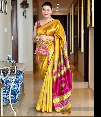 Gold Handwoven Tussar Dupion Raw Silk Saree