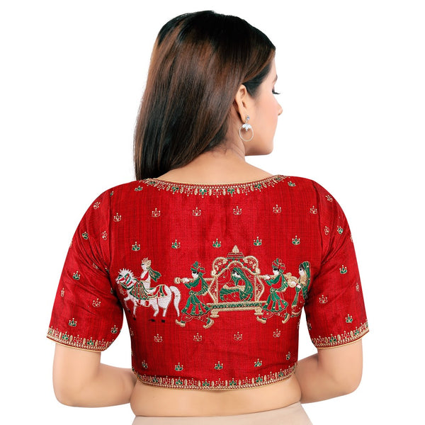 Red Mulberry Silk Vamas Readymade Blouse