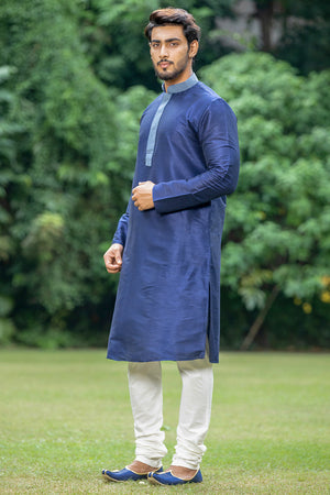 Manyavar Men's Royal Blue Kurta Pajama Set