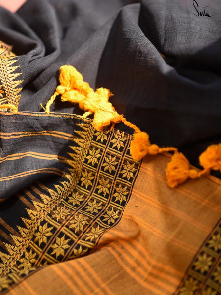 Black & Yellow Handloom Cotton Saree