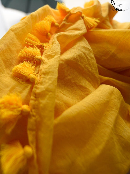 Butterfly Yellow Mul Cotton Saree