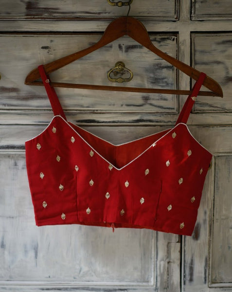 Red & Silver Sleeveless Ready Made Blouse