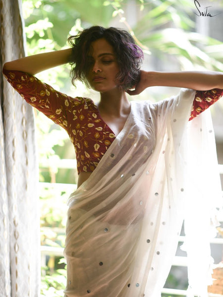 White Mul Modal  Cotton Saree