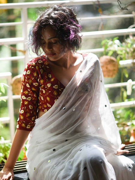 White Mul Modal  Cotton Saree