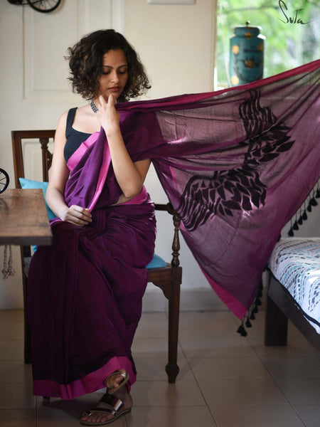 Purple & Black Modal Cotton Saree