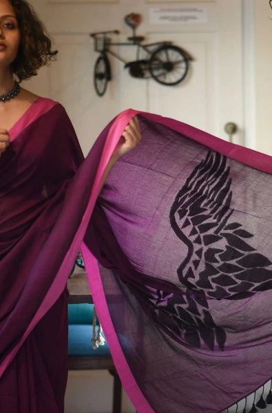 Purple & Black Modal Cotton Saree