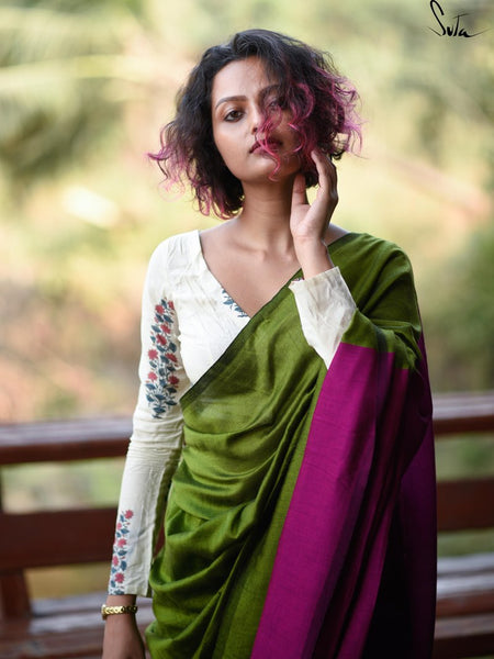 Green & Pink Cotton Acrylic Saree