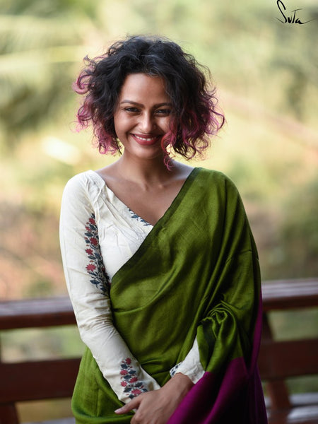 Green & Pink Cotton Acrylic Saree