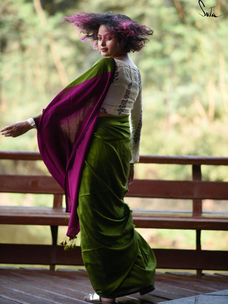 Green & Pink Cotton Acrylic Saree