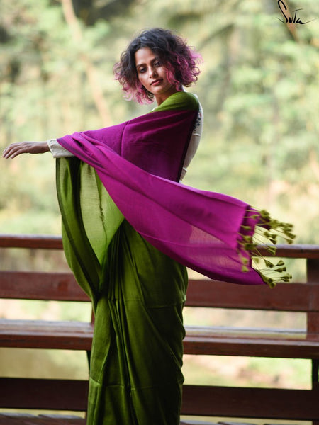 Green & Pink Cotton Acrylic Saree