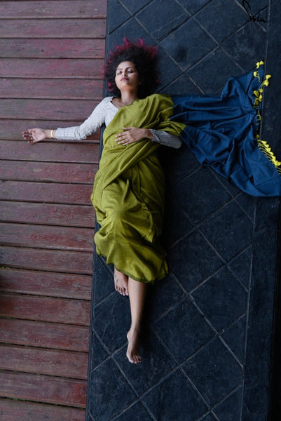 Green & Blue Cotton Acrylic Saree