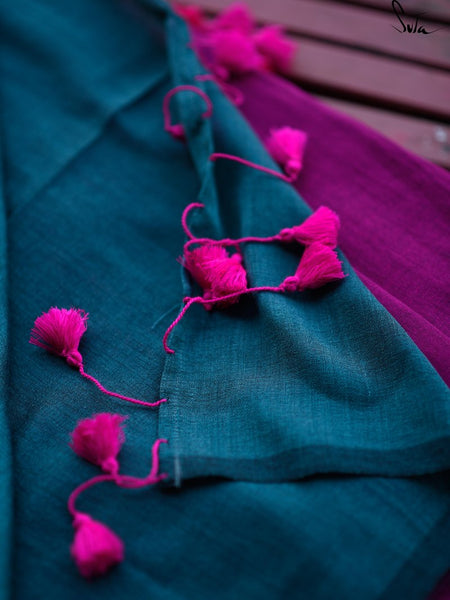 Pink & Dark Teal Cotton Acrylic Saree