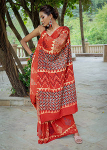 DESIGNER RED COTTON AJRAKH SAREE