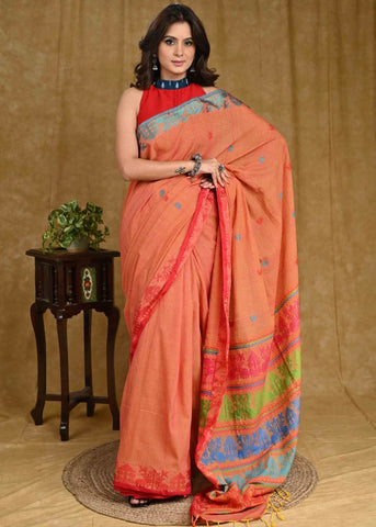 ORANGE ORGANIC COTTON JAMDANI SAREE