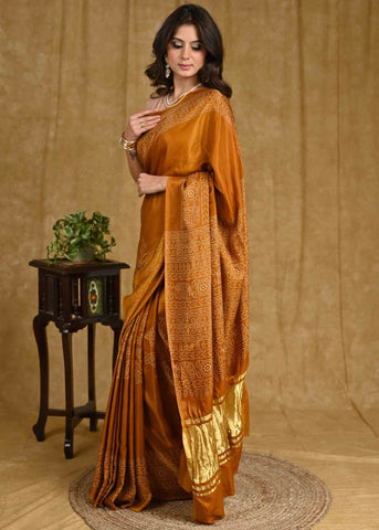 MUSTARD AJRAKH PRINT MODAL SAREE