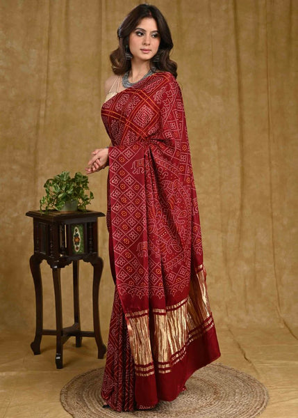 MAROON AJRAKH PRINT MODAL SAREE